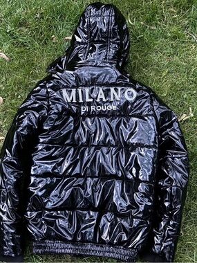 Milano Di Rouge Men’s Glossy Black Quilted Puffer Jacket with Hood